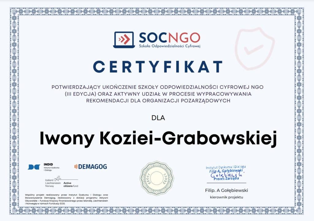 Szkoła Odpowiedzialności Cyfrowej NGO - zdobywamy nowe umiejętności!